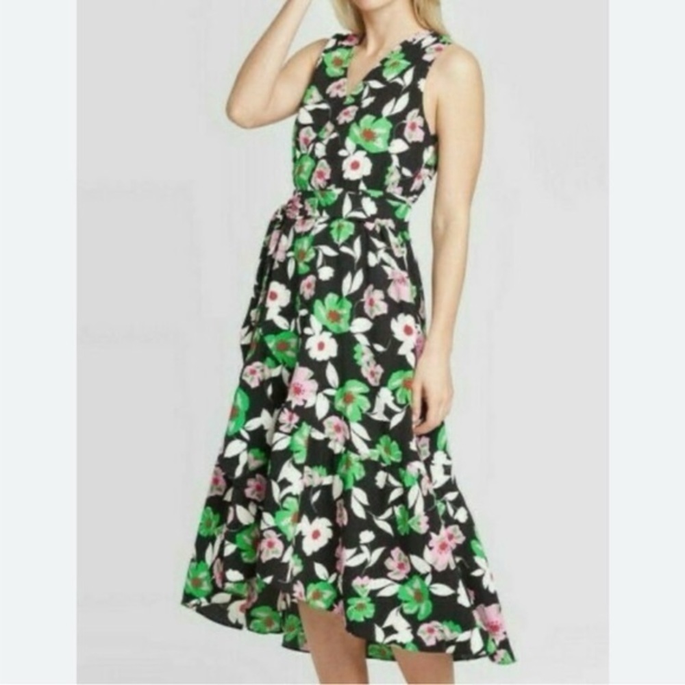 Who What Wear Black Floral Wrap Dress Sleeveless Size XXL